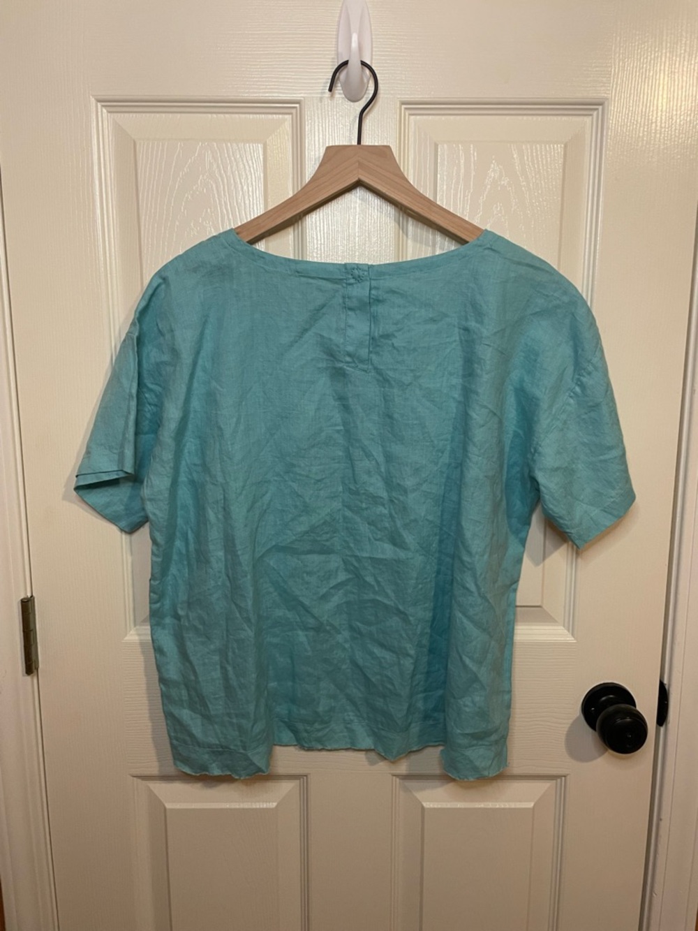 Eileen Fisher Linen Pocket Top in Aqua Blue Coastal Grandmother Size Small - Picture 9 of 10